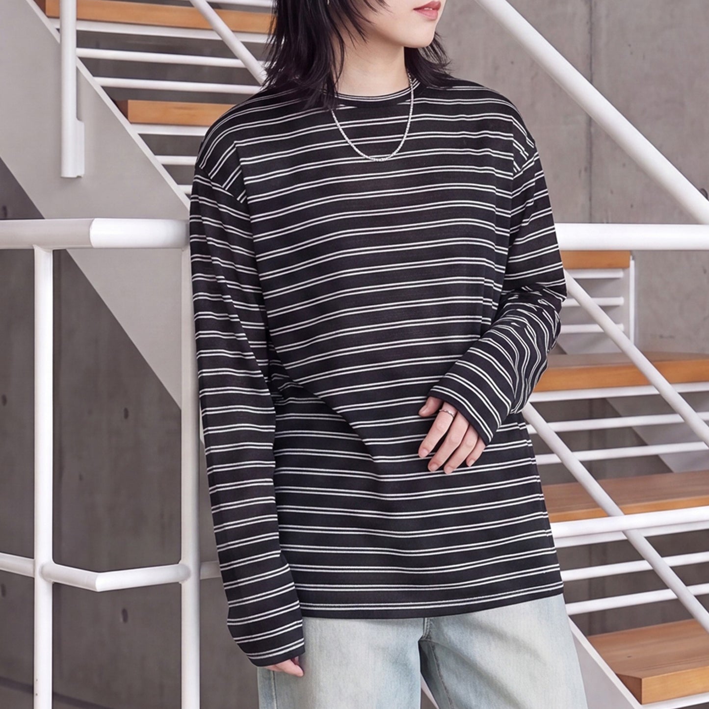 シアーボーダーリラックス長袖Tシャツ【予約】