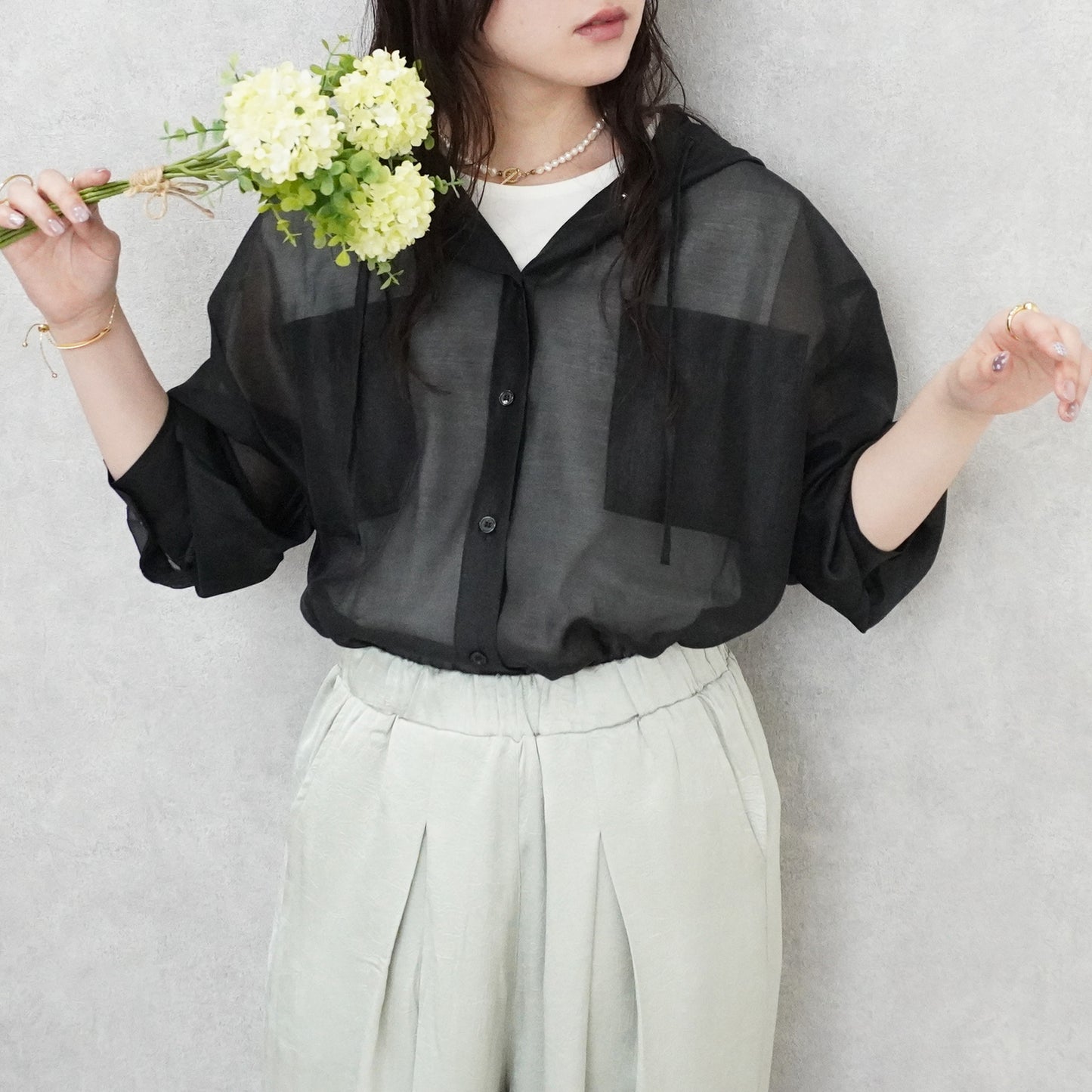 長袖シアーフードシャツ【予約】