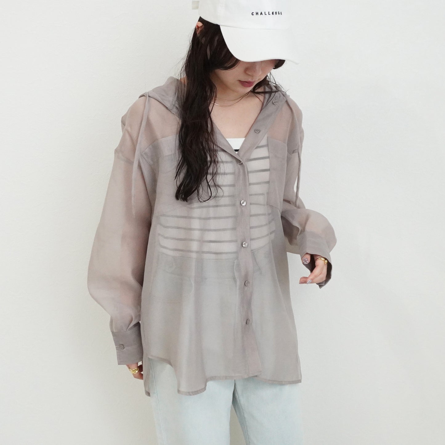 長袖シアーフードシャツ【予約】