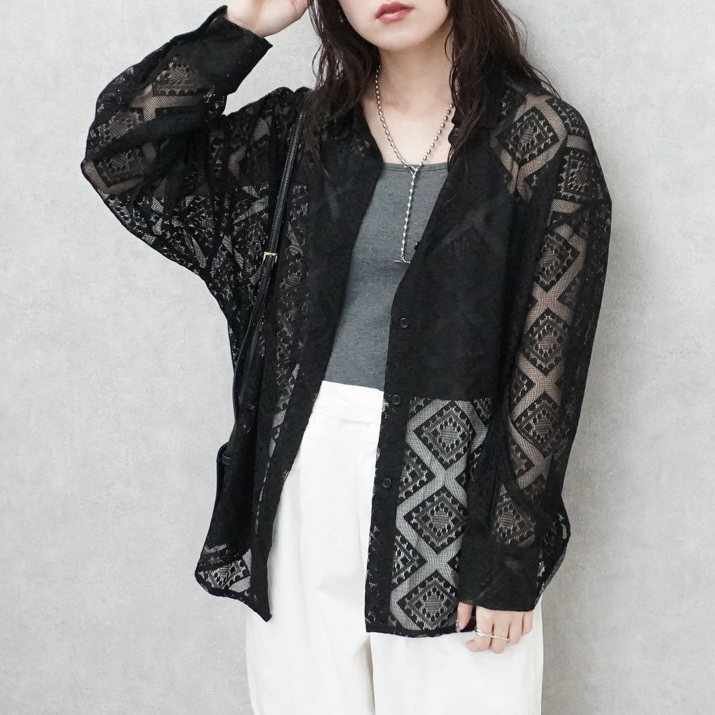 ダイヤ柄レースシャツ【予約】