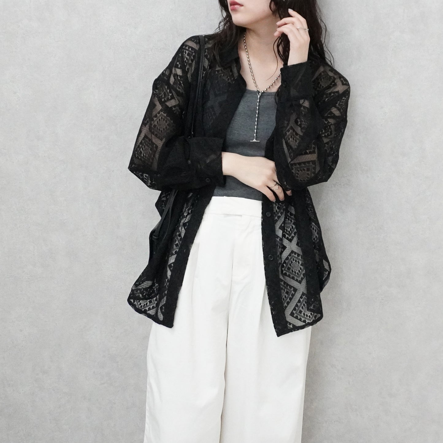 ダイヤ柄レースシャツ【予約】