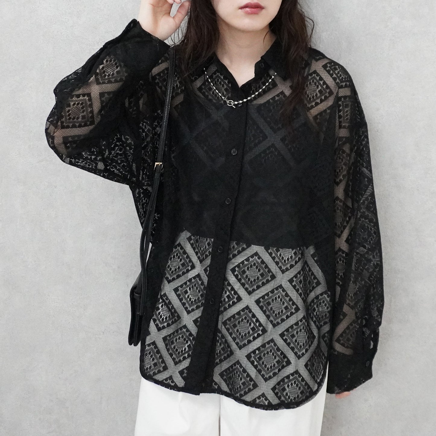 ダイヤ柄レースシャツ【予約】