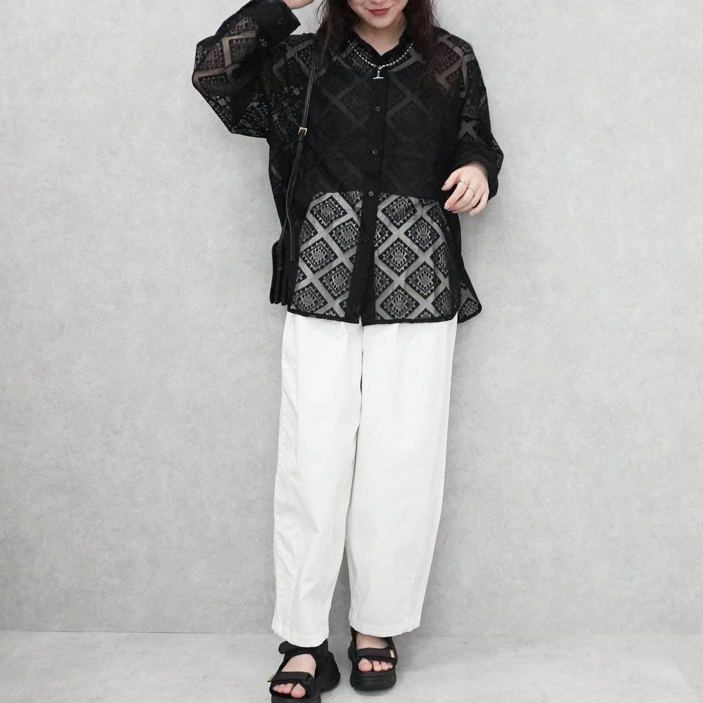 ダイヤ柄レースシャツ【予約】