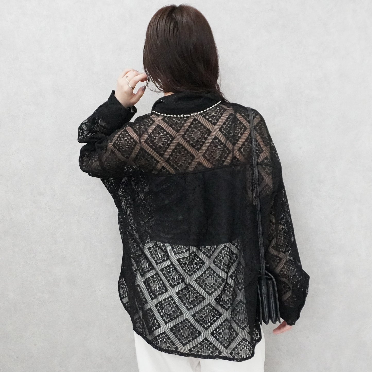 ダイヤ柄レースシャツ【予約】