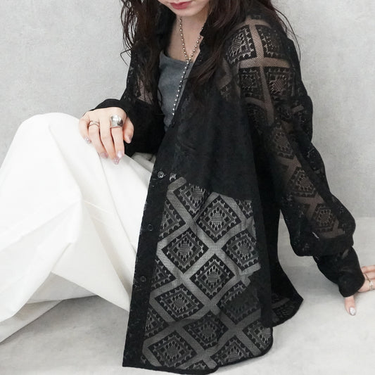 ダイヤ柄レースシャツ【予約】