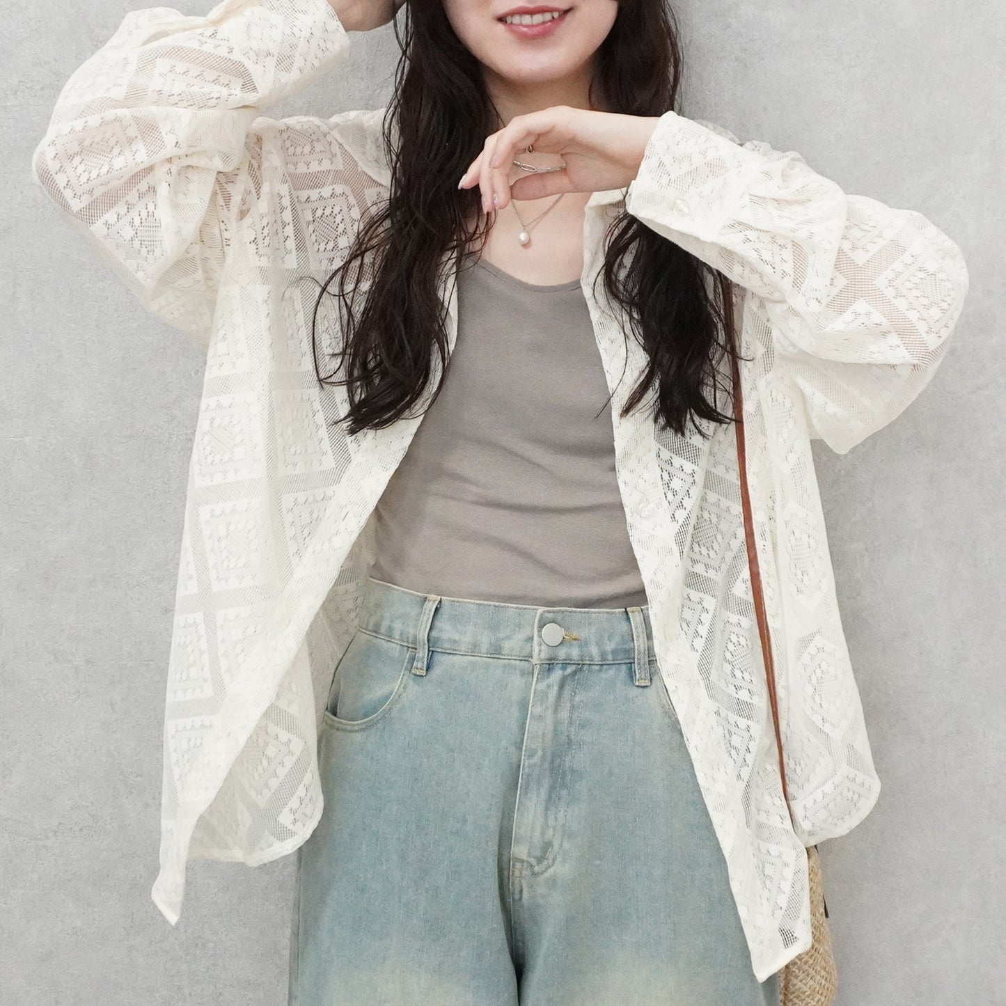 ダイヤ柄レースシャツ【予約】