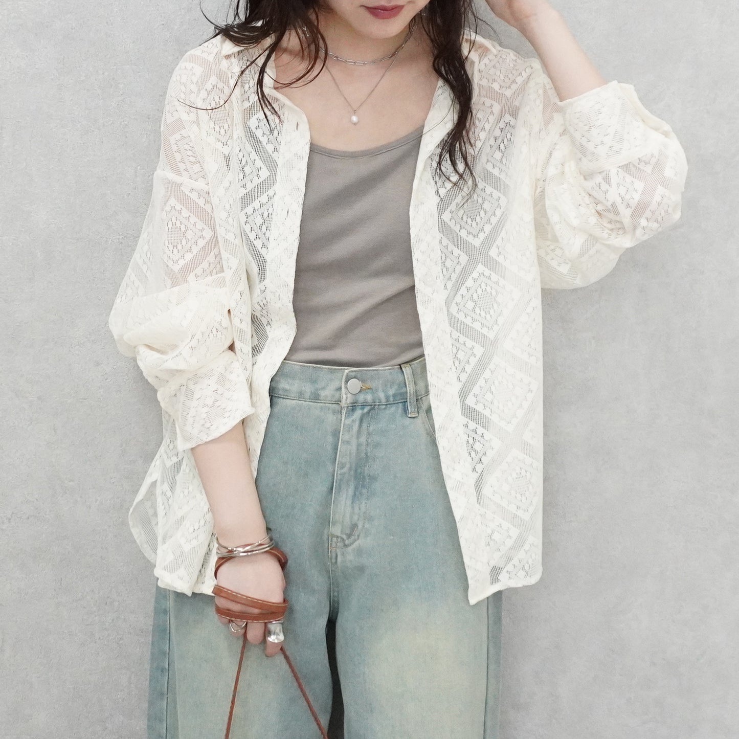 ダイヤ柄レースシャツ【予約】