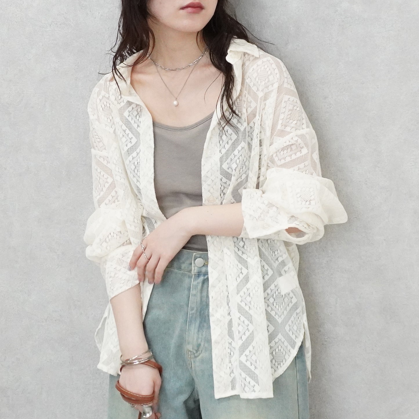 ダイヤ柄レースシャツ【予約】