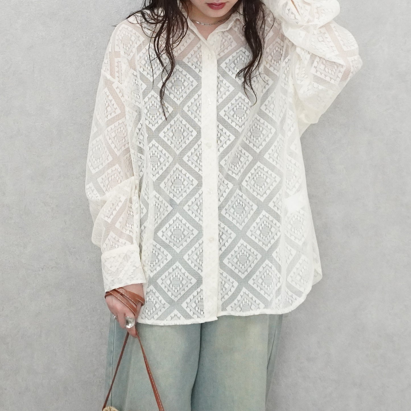 ダイヤ柄レースシャツ【予約】