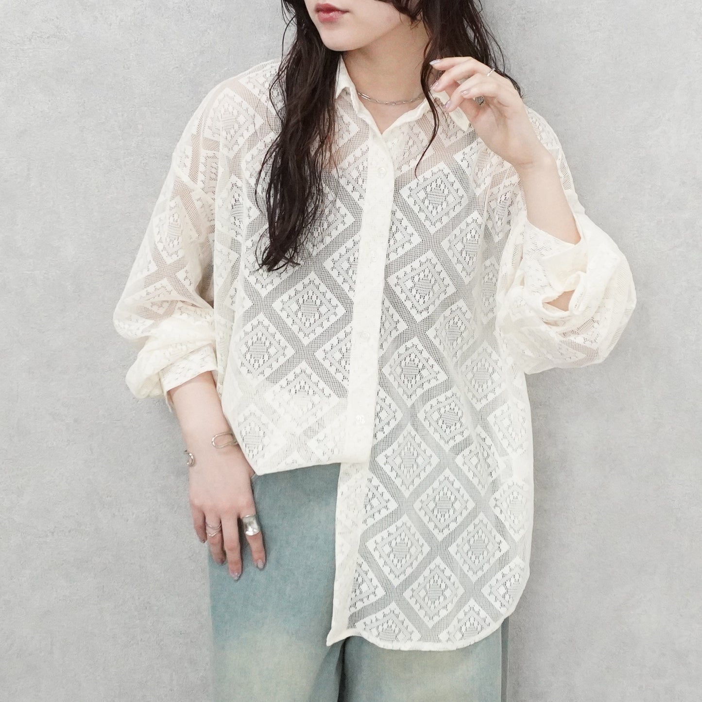 ダイヤ柄レースシャツ【予約】