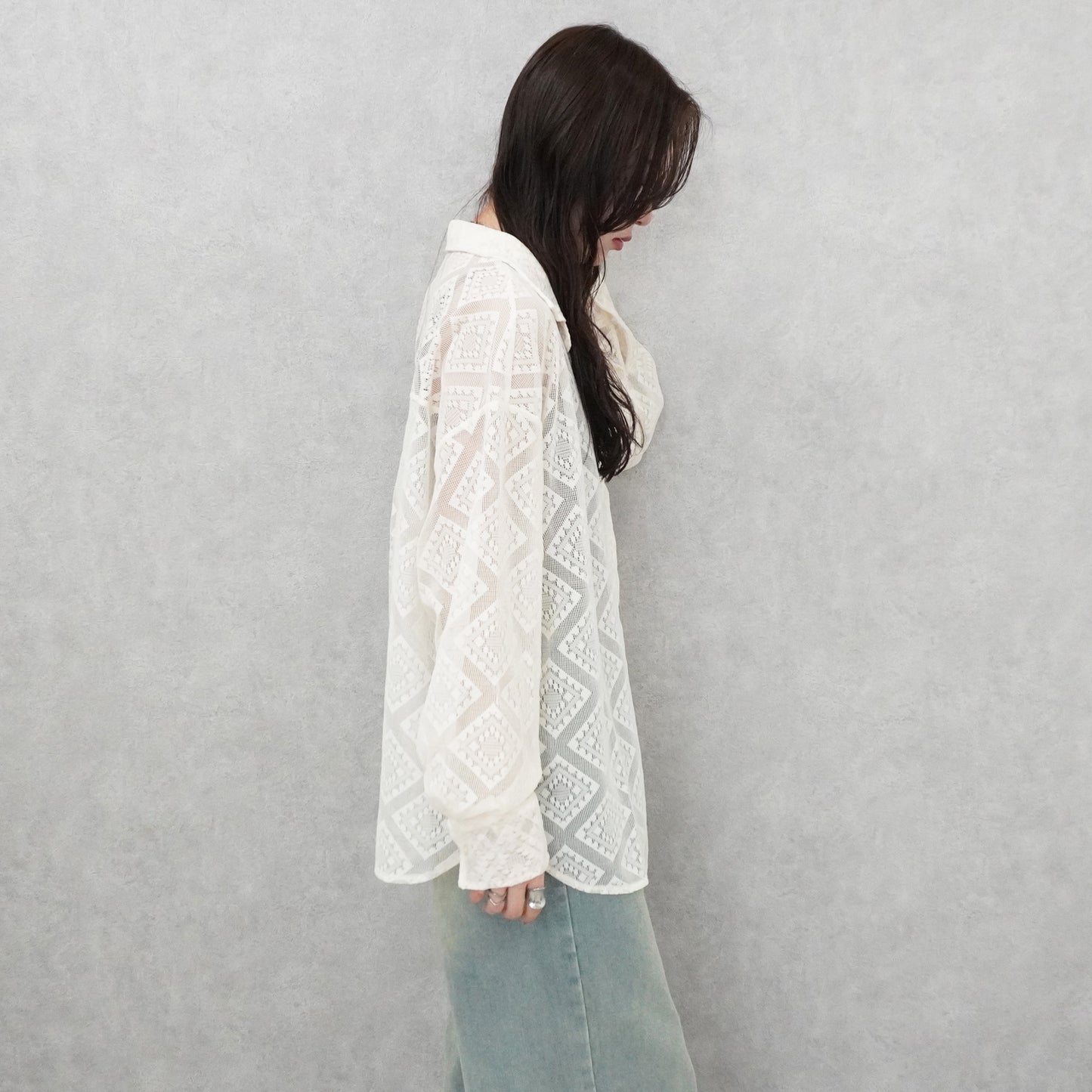 ダイヤ柄レースシャツ【予約】