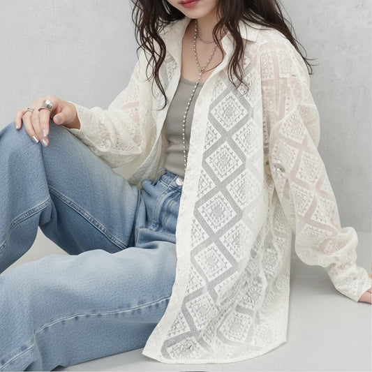 ダイヤ柄レースシャツ