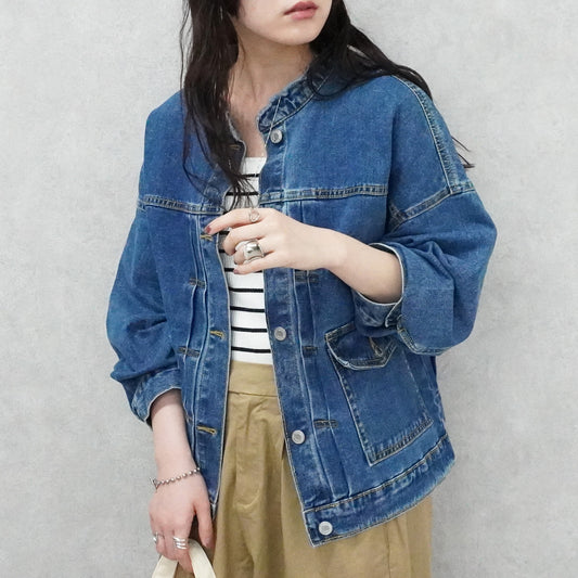 ノーカラーデニムジャケット