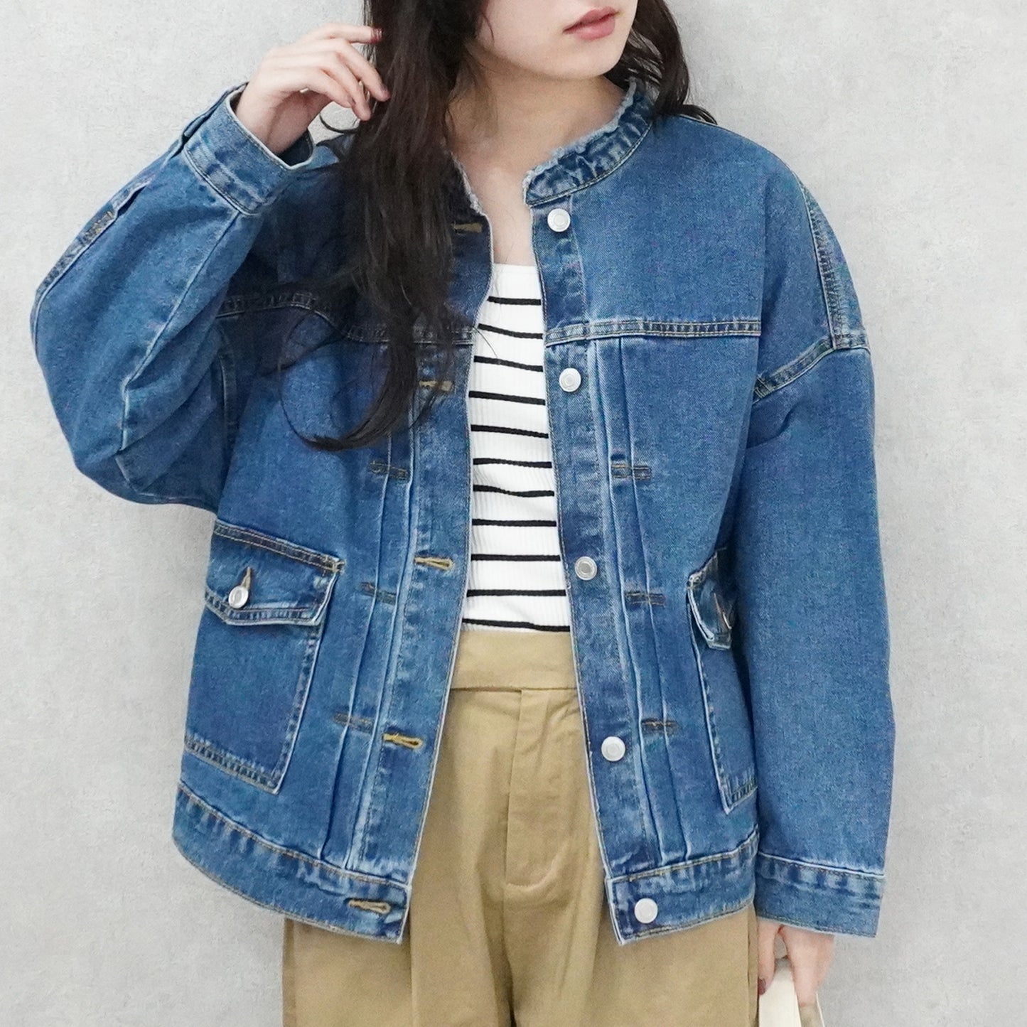 ノーカラーデニムジャケット【予約】