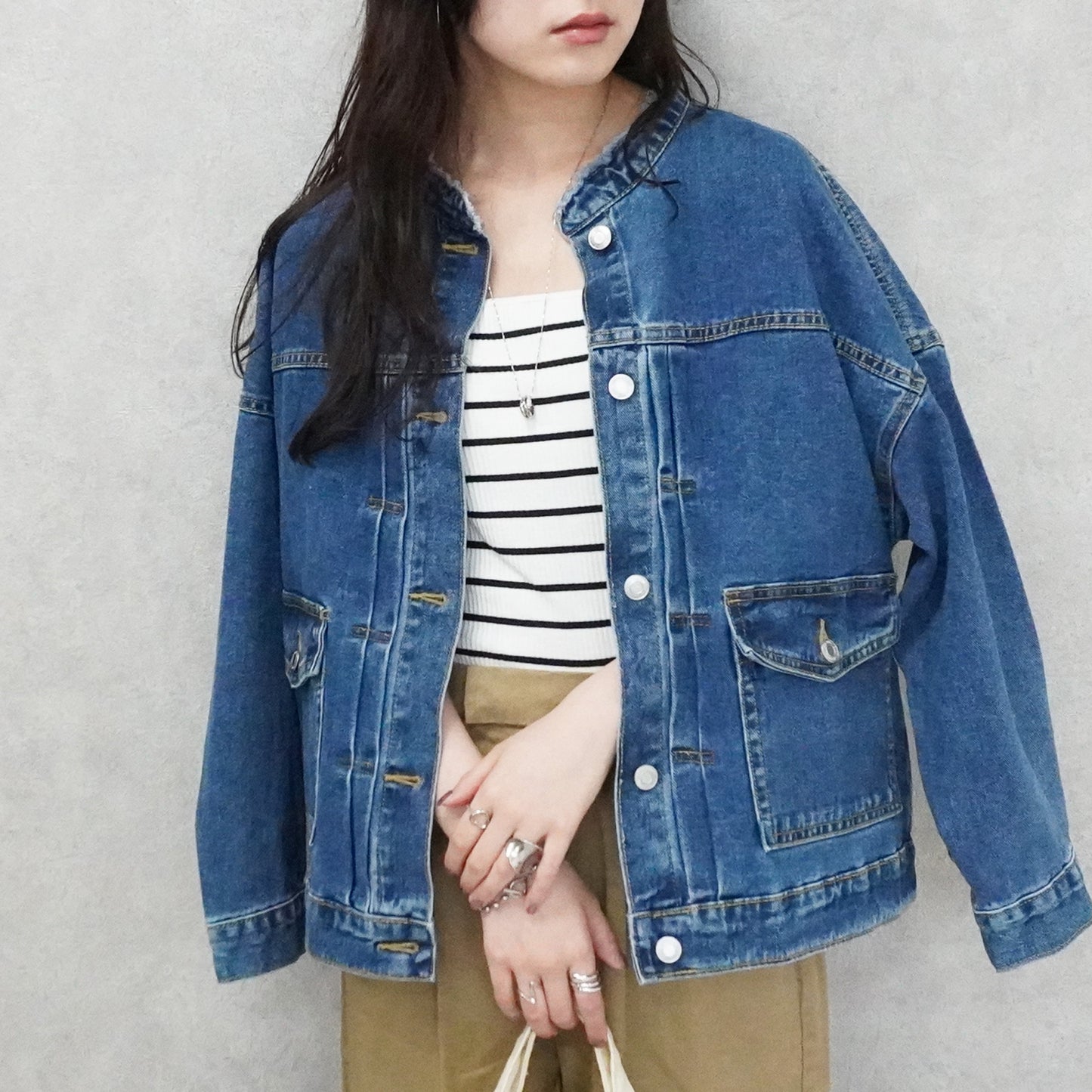 ノーカラーデニムジャケット【予約】