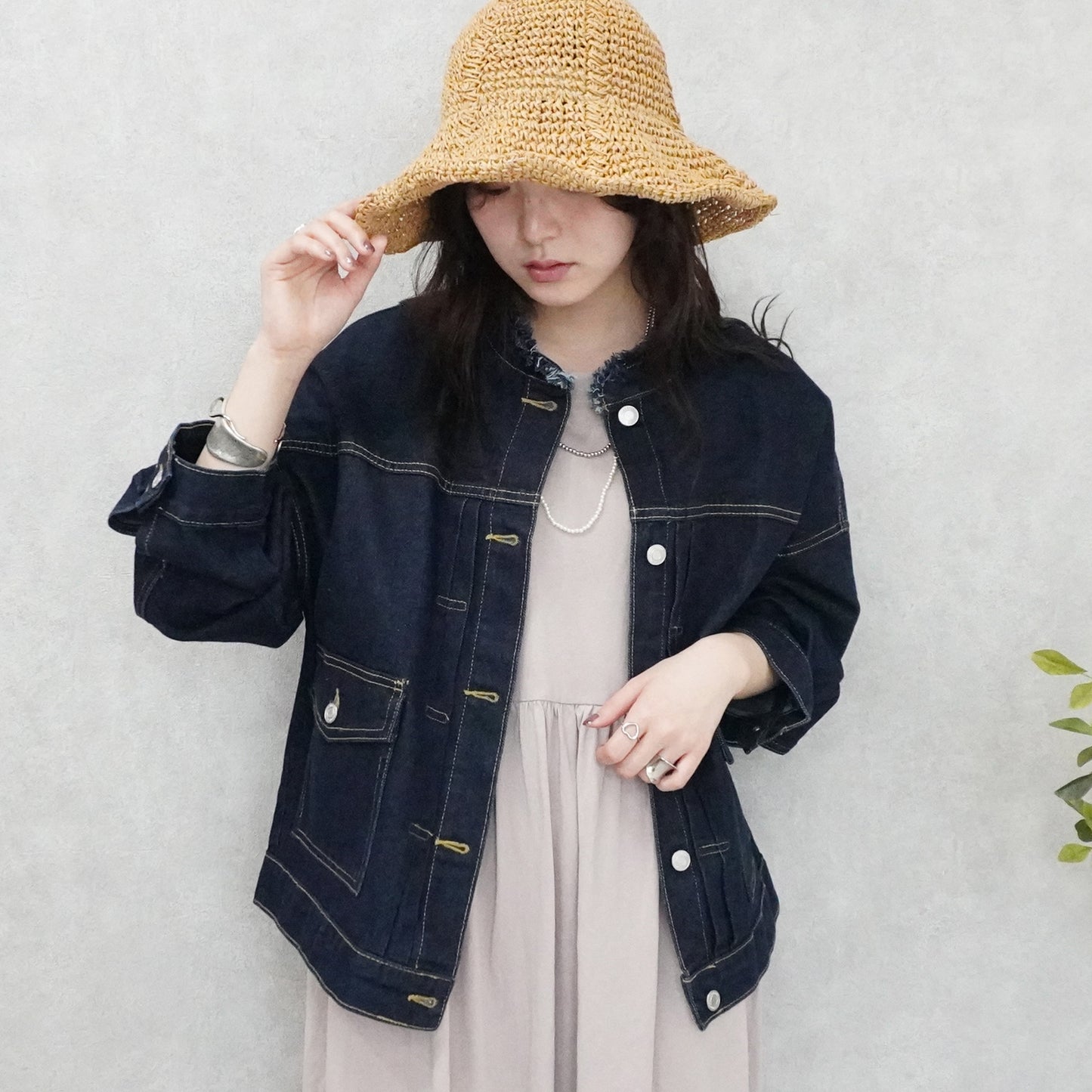 ノーカラーデニムジャケット【予約】