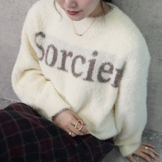 もっちりフェザーヤーンレタリングロゴニット