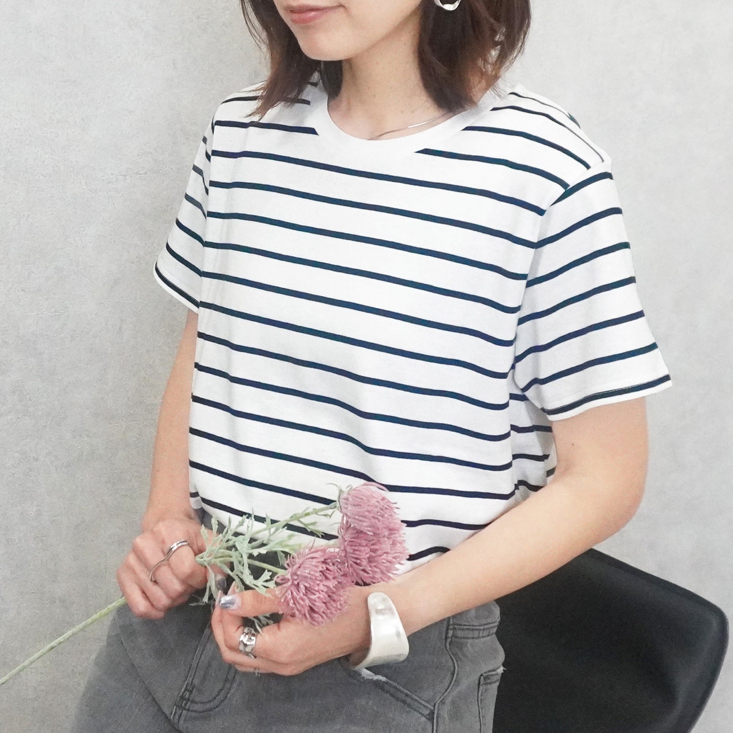 天竺Aライン先染めボーダーTシャツ