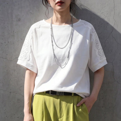 肩レースTシャツ