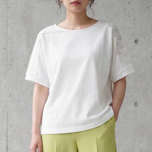 肩レースTシャツ