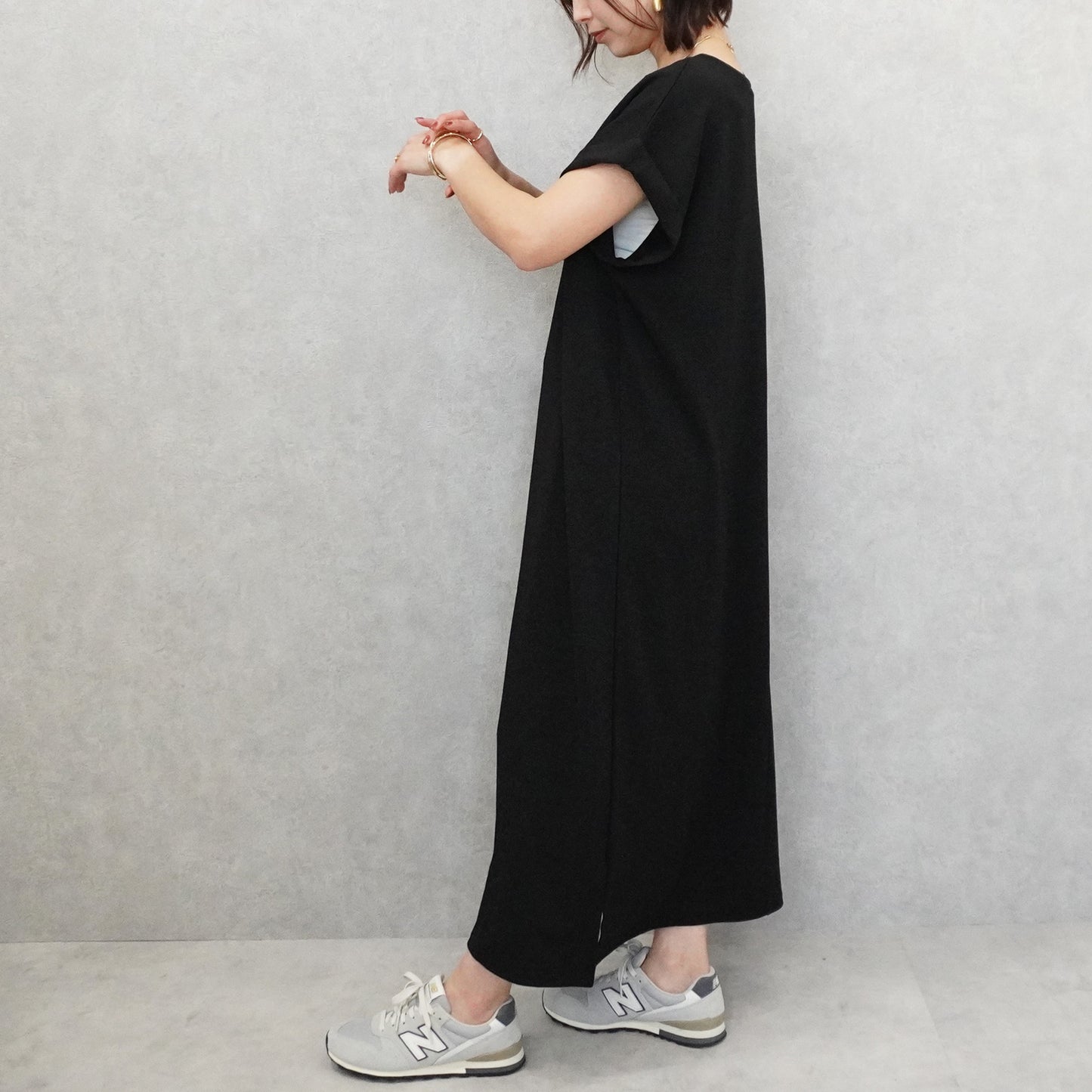 ターンバック袖ジャガードワンピース