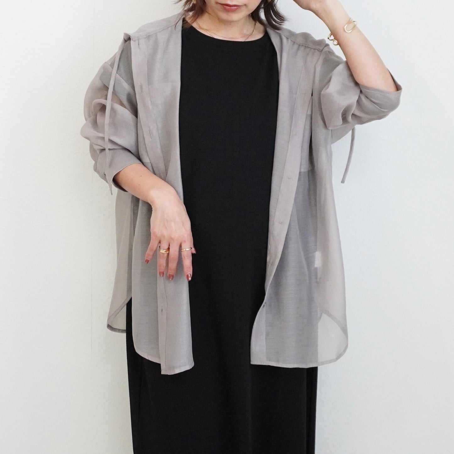 ターンバック袖ジャガードワンピース