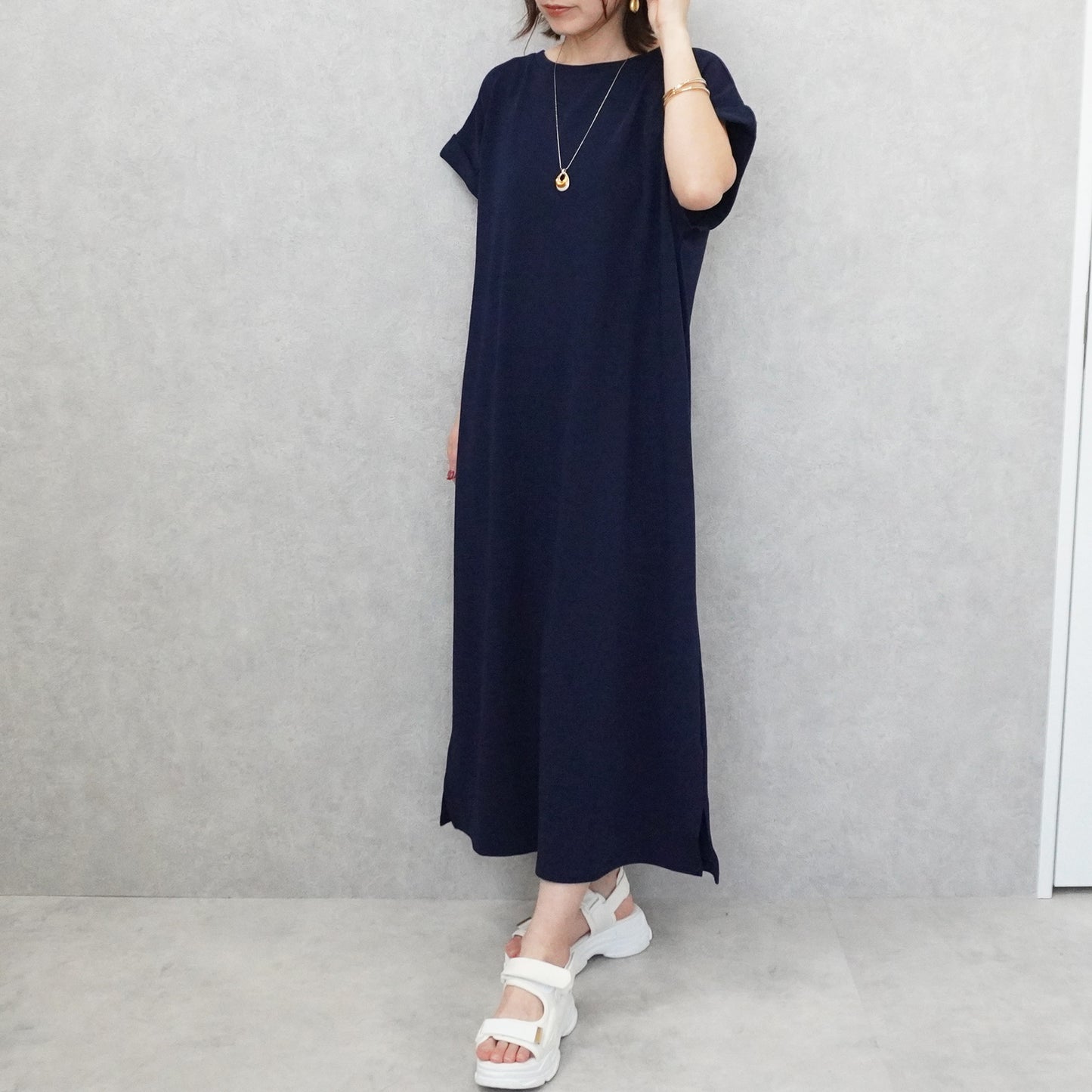 ターンバック袖ジャガードワンピース