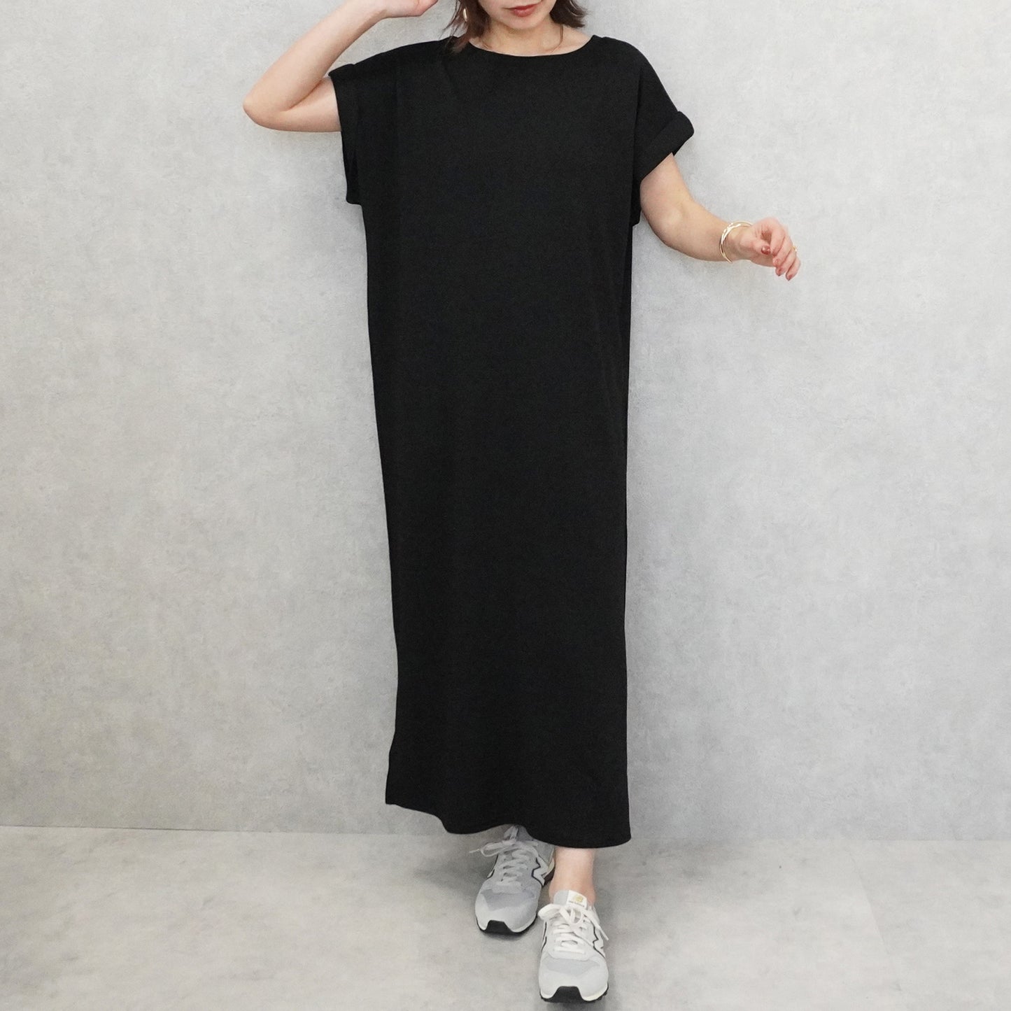 ターンバック袖ジャガードワンピース