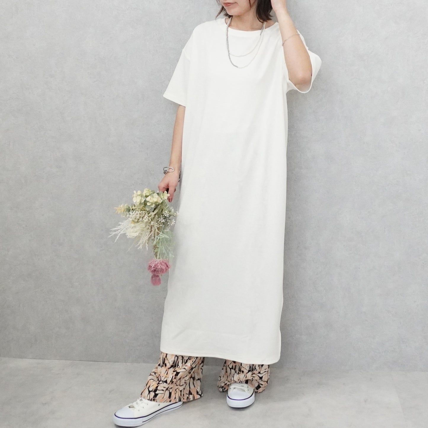 ジャガード半袖ワンピース