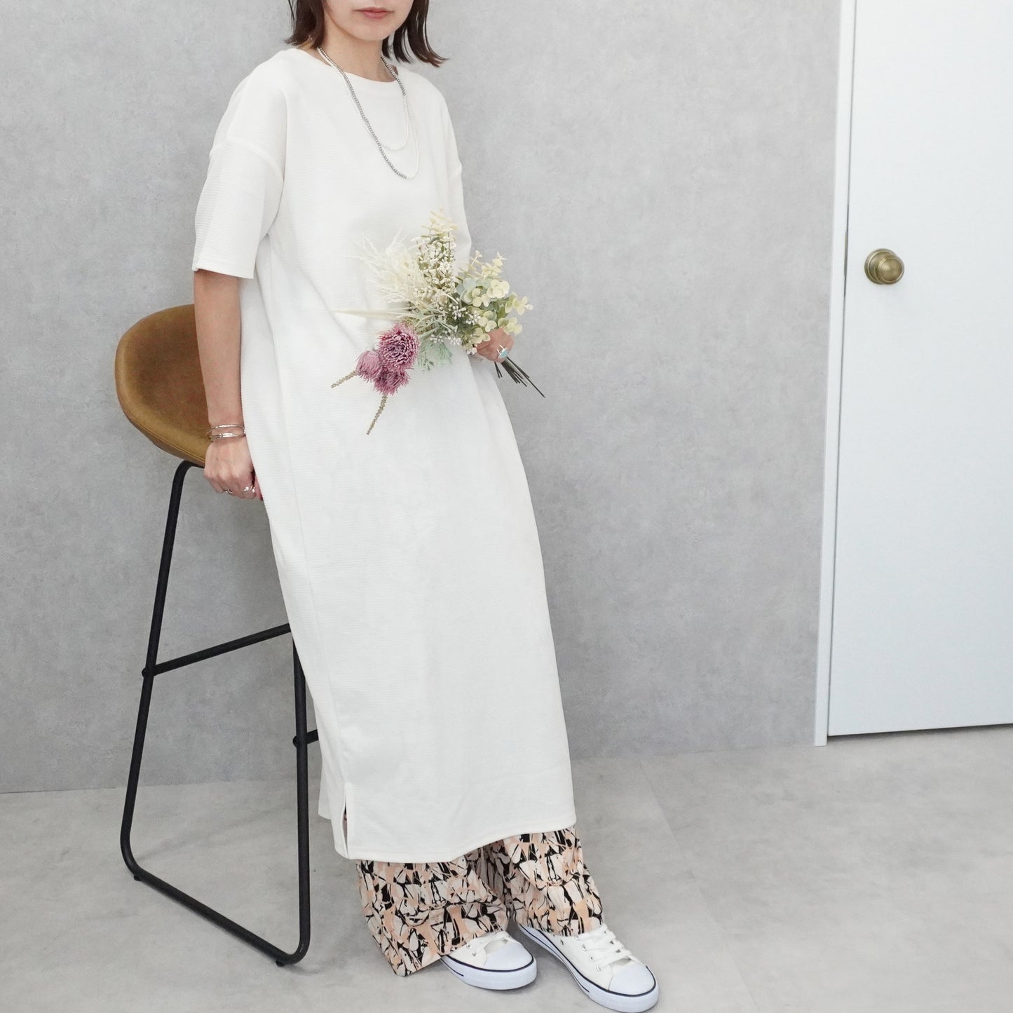 ジャガード半袖ワンピース