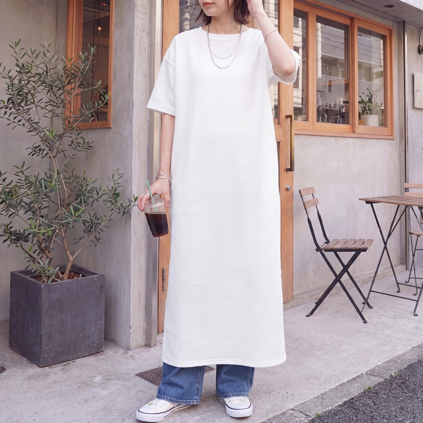ジャガード半袖ワンピース