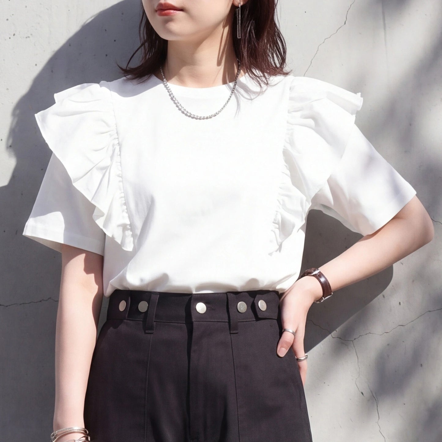 ショルダーフリルTシャツ