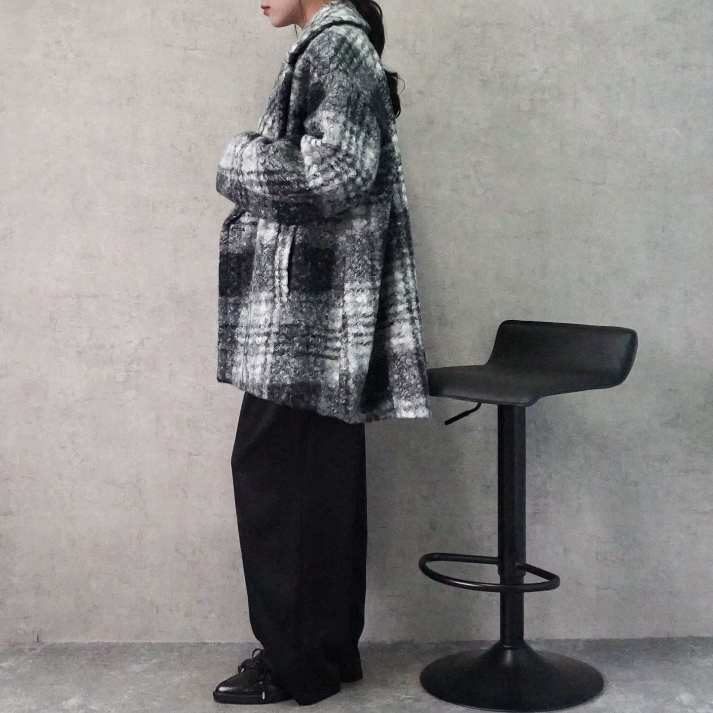 チェック柄テーラードコート