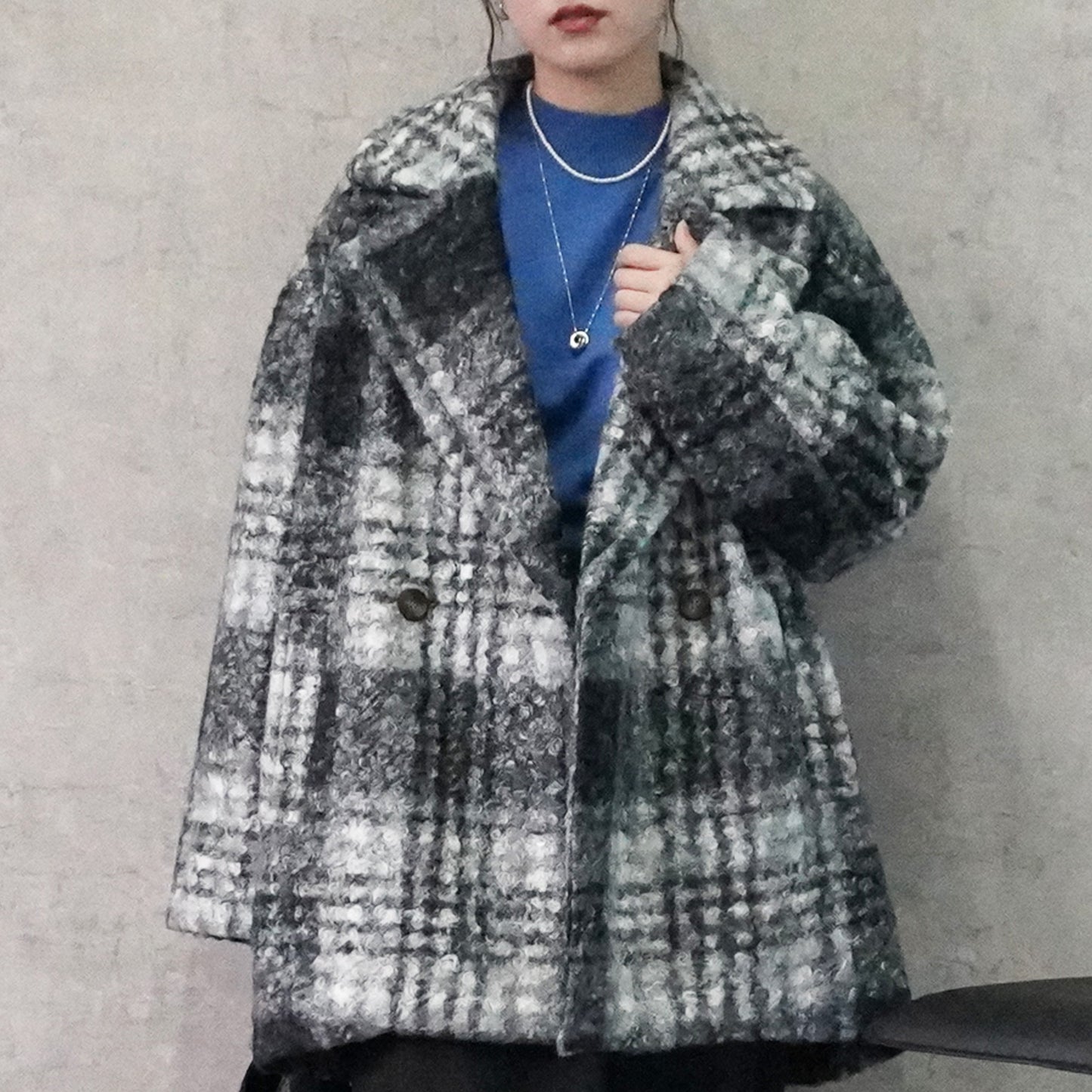 チェック柄テーラードコート