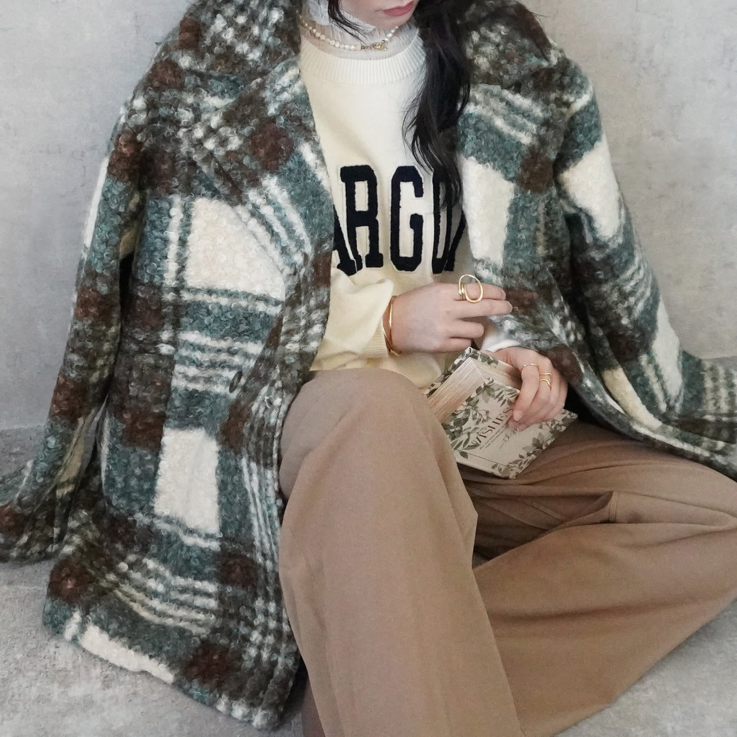 チェック柄テーラードコート