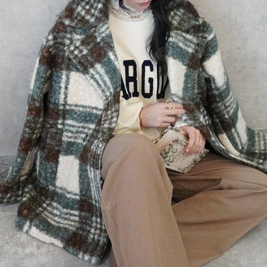 チェック柄テーラードコート