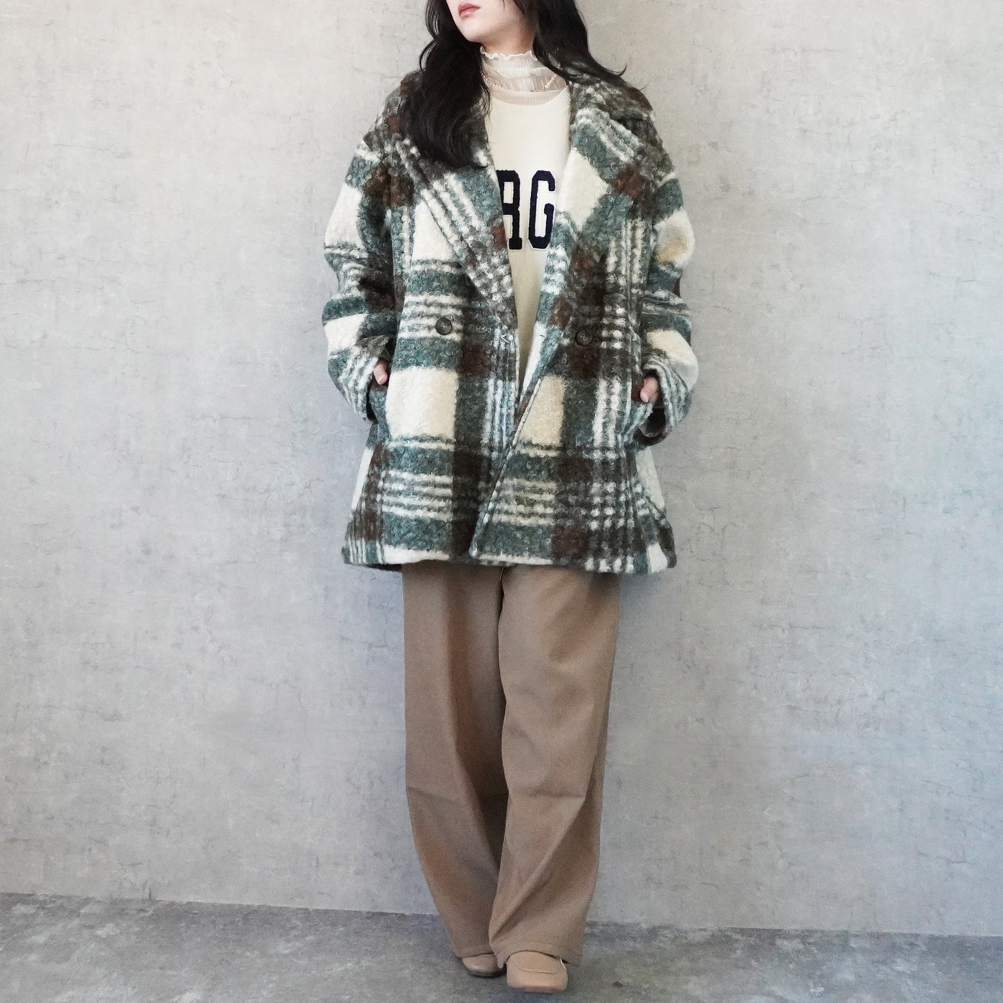 チェック柄テーラードコート