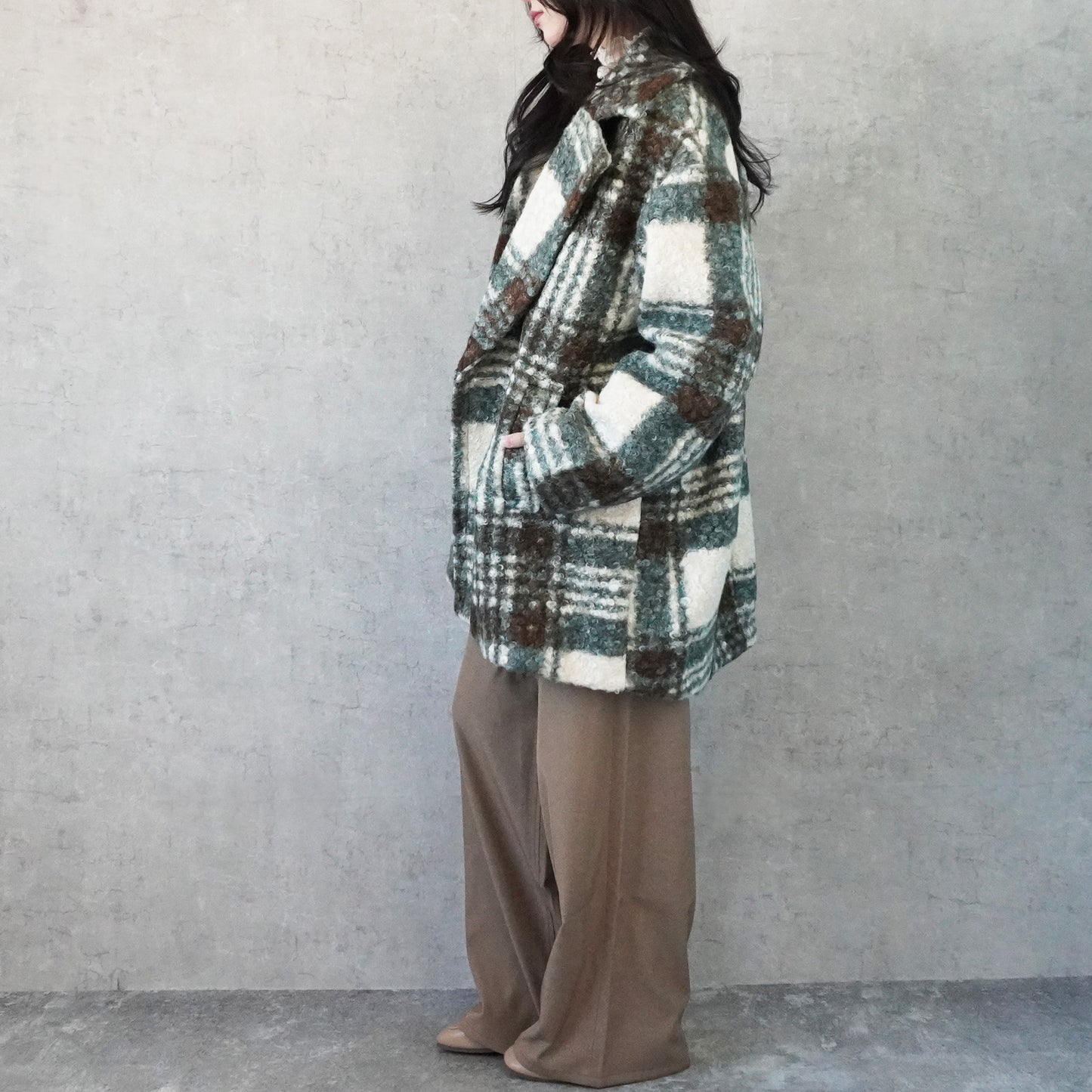 チェック柄テーラードコート