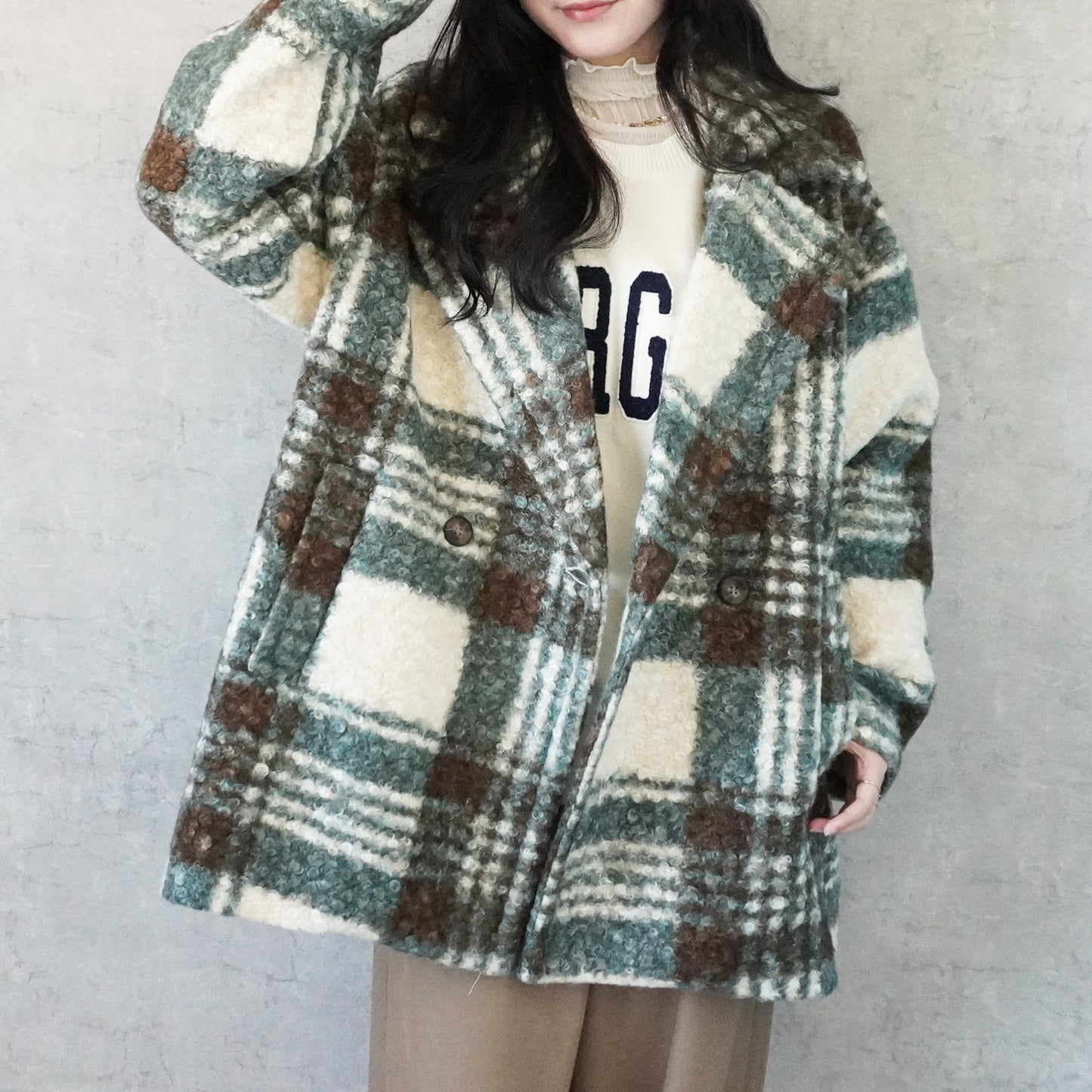 チェック柄テーラードコート