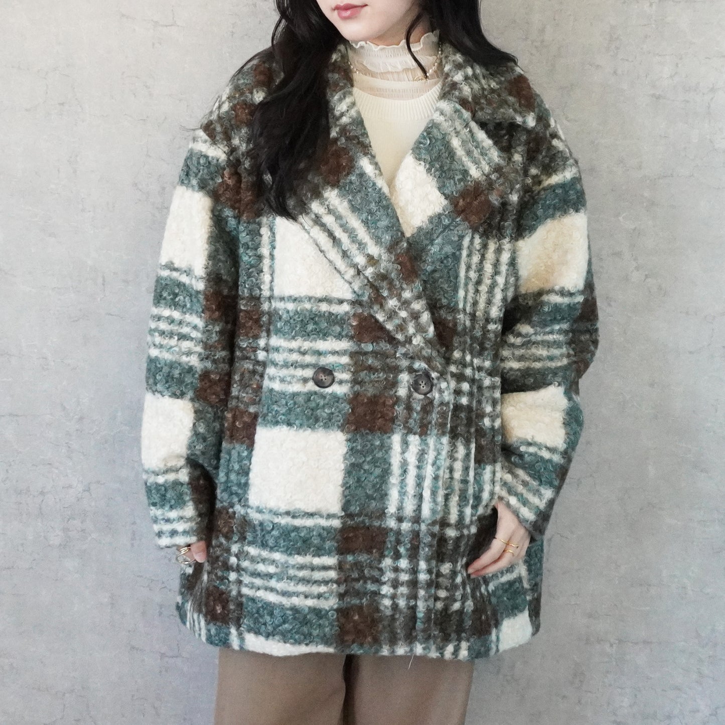 チェック柄テーラードコート