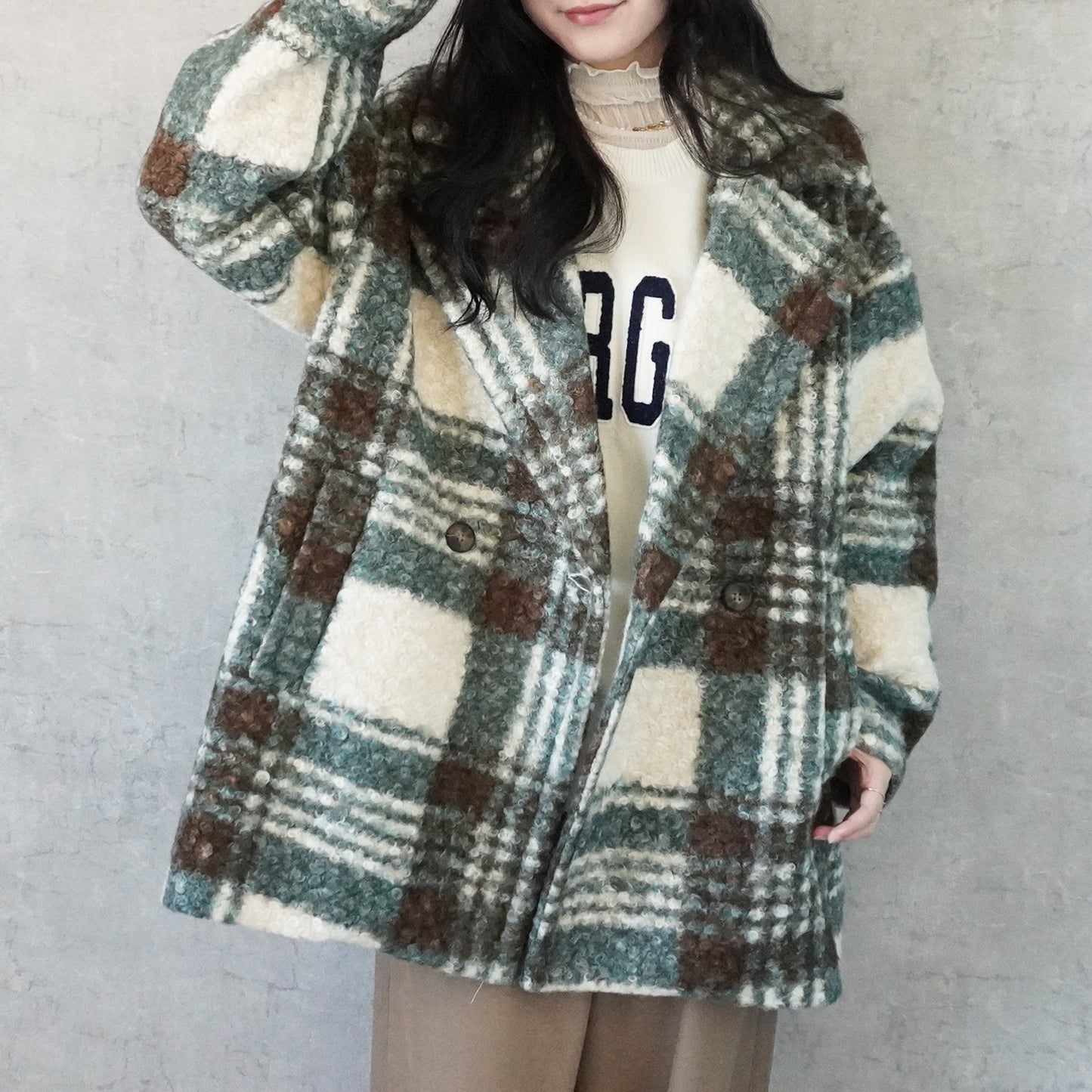 チェック柄テーラードコート