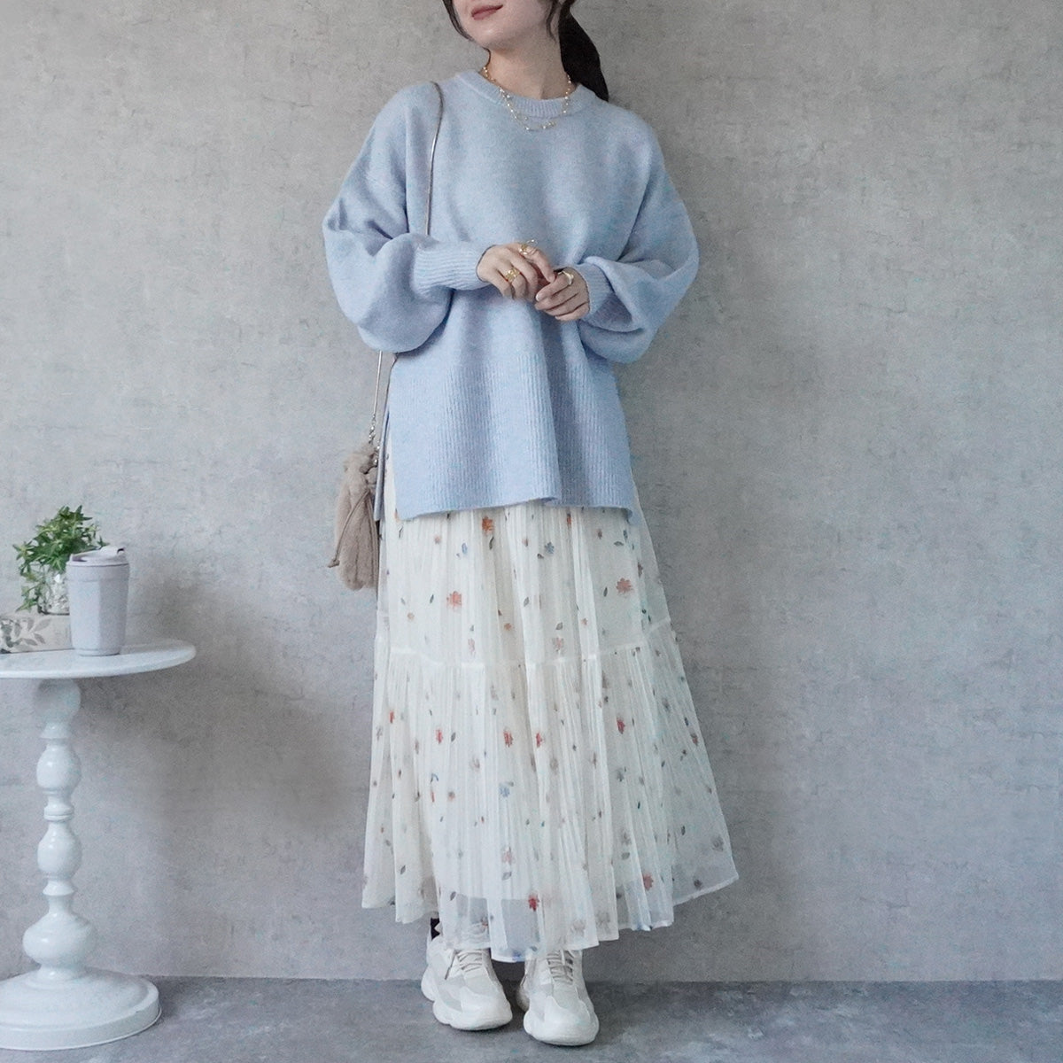 花柄チュールプリーツスカート