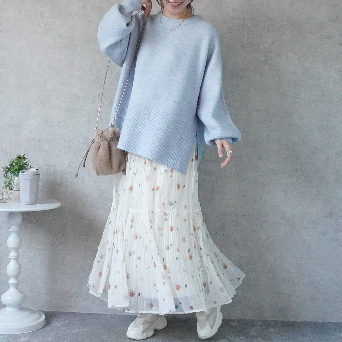 花柄チュールプリーツスカート