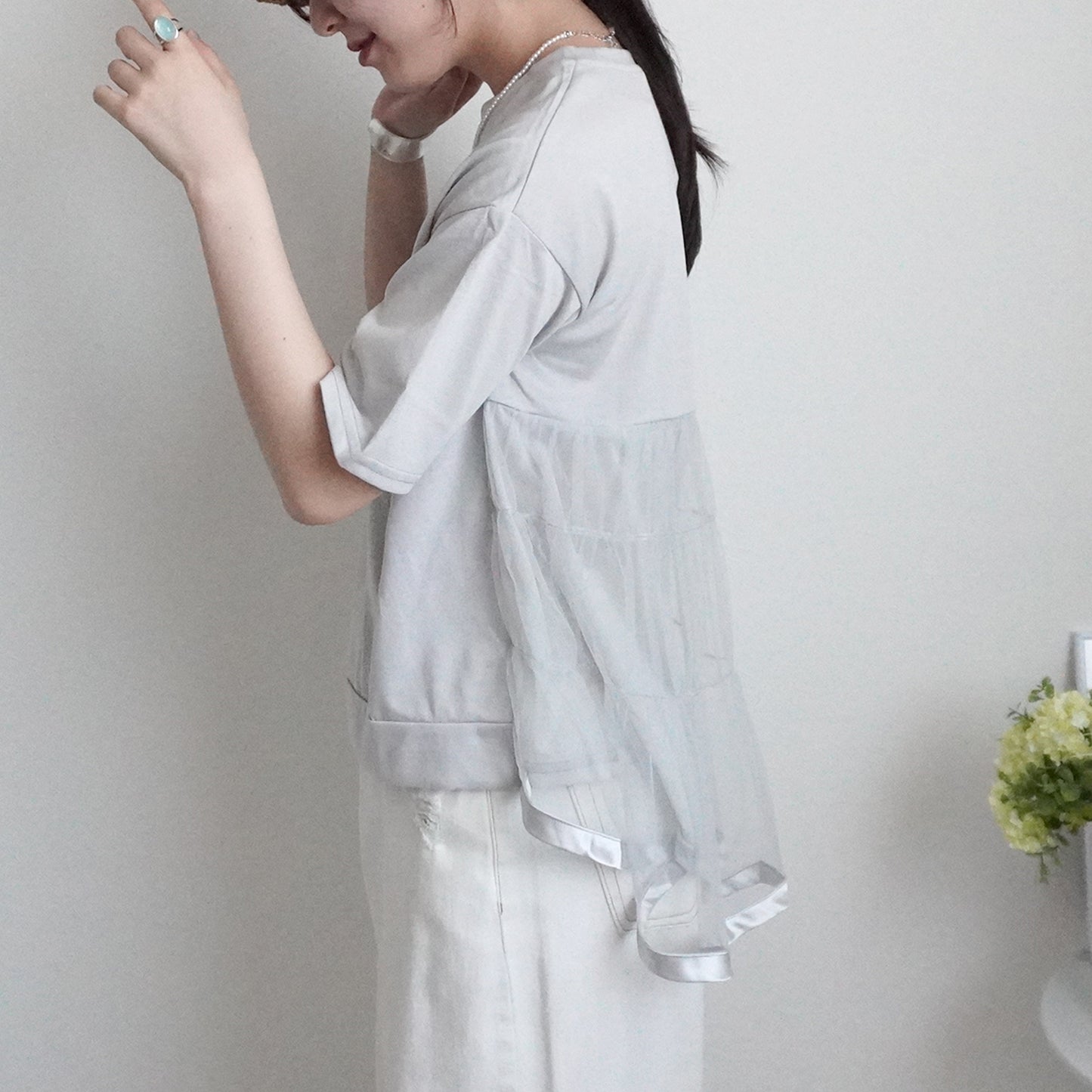 バックティアードチュールTシャツ