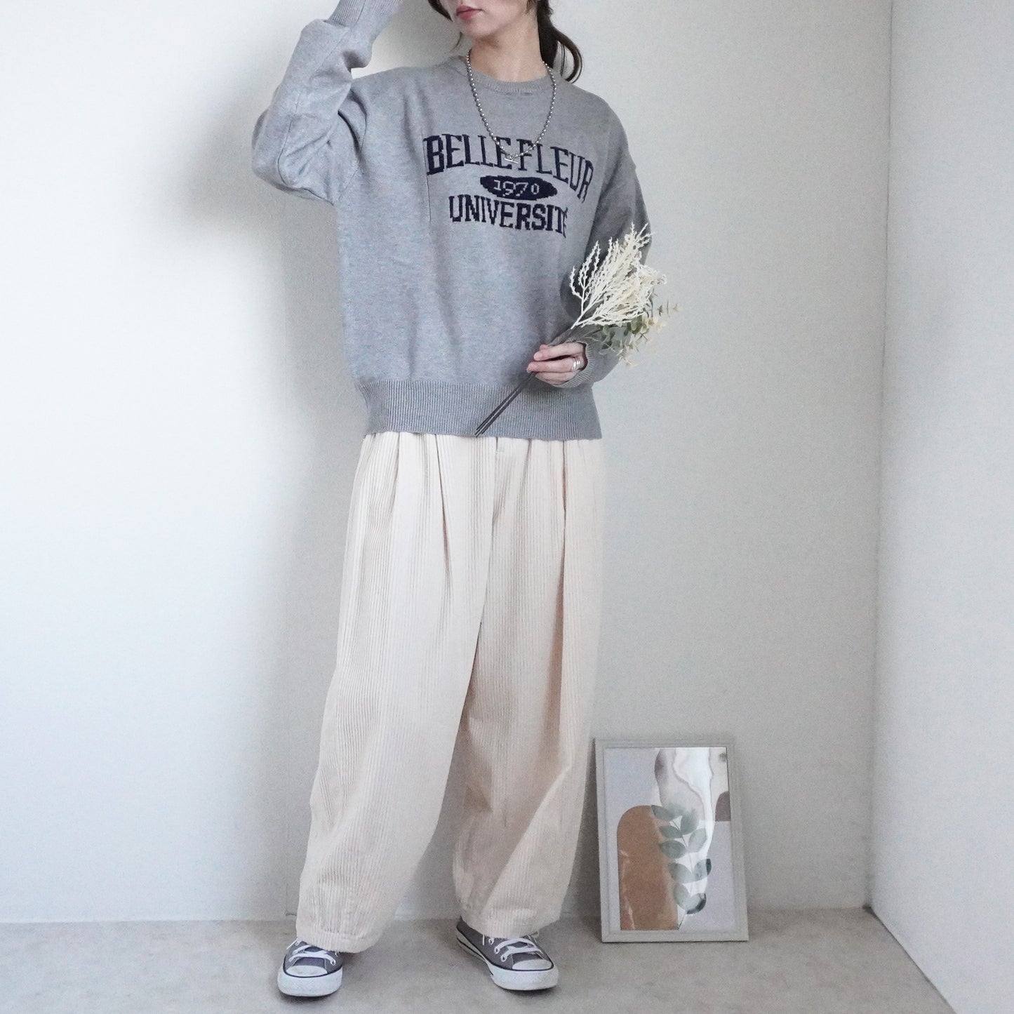 なめらかカレッジロゴジャガードニットプルオーバー