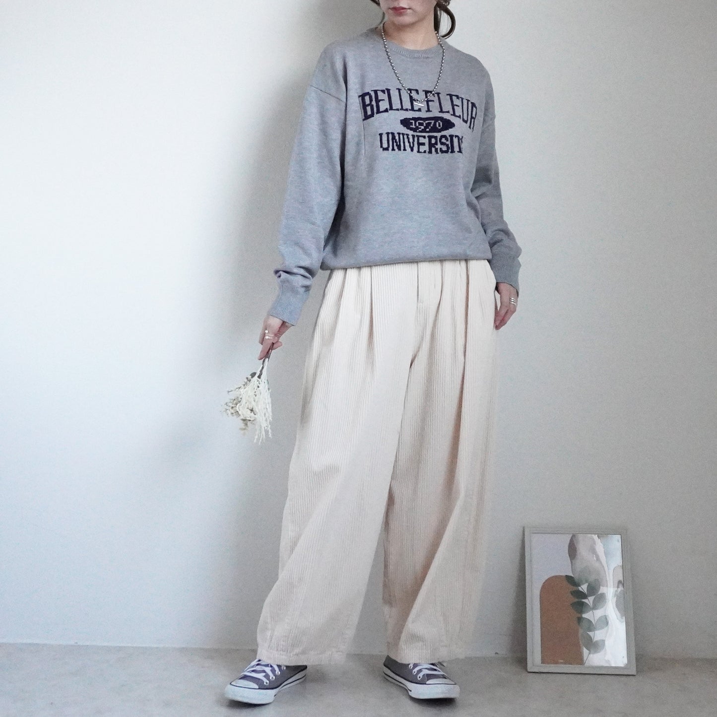 なめらかカレッジロゴジャガードニットプルオーバー