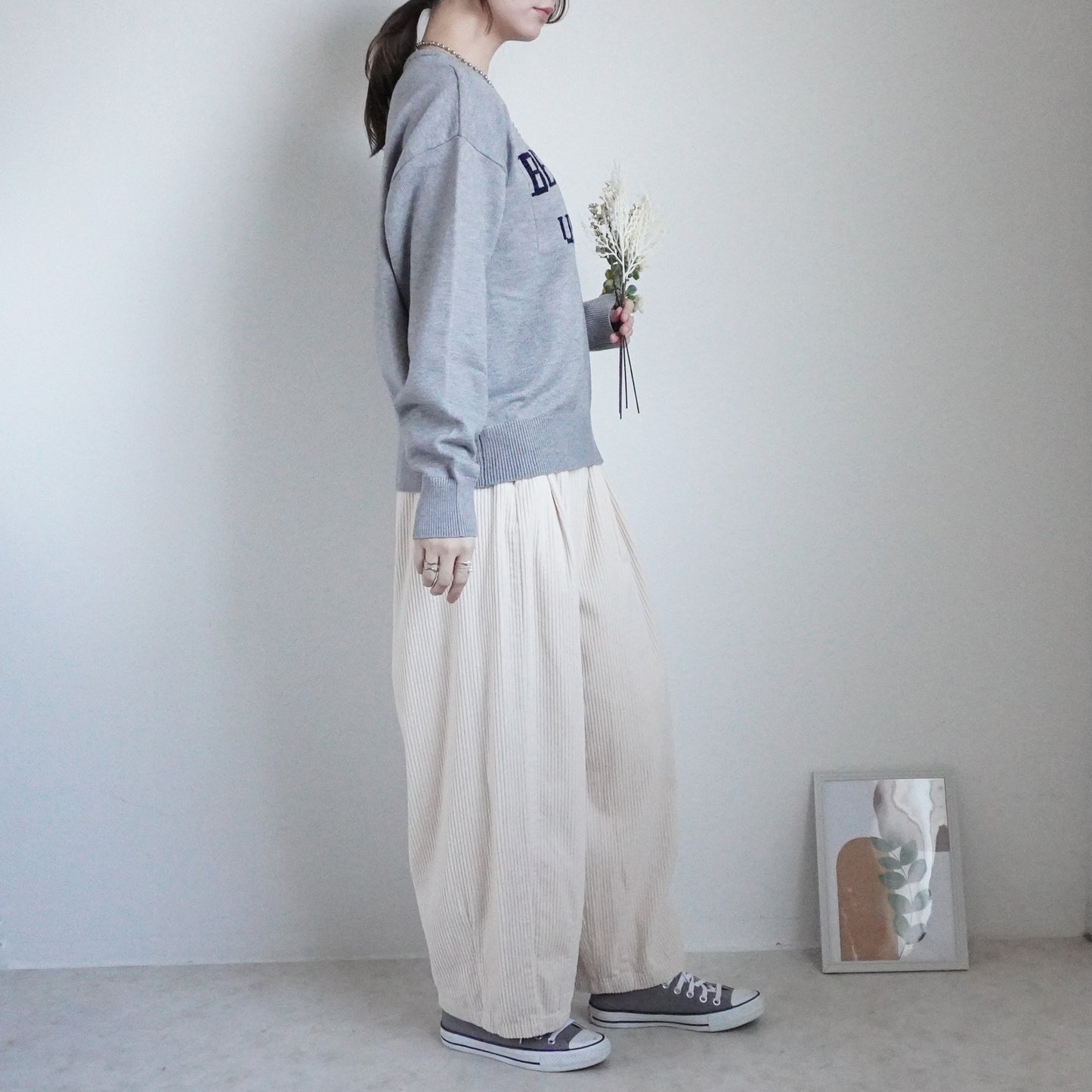 なめらかカレッジロゴジャガードニットプルオーバー