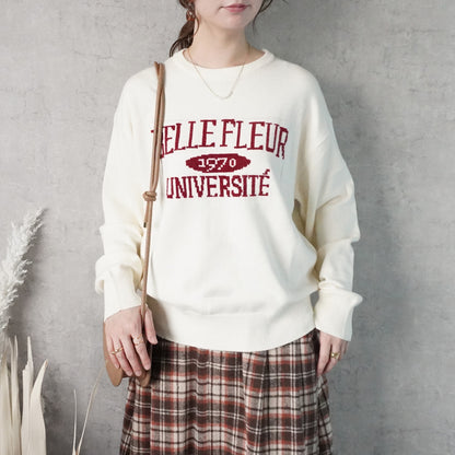 なめらかカレッジロゴジャガードニットプルオーバー