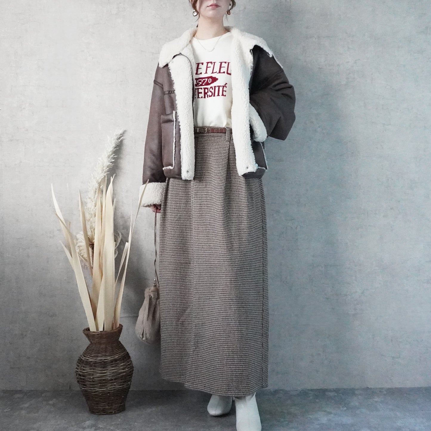 なめらかカレッジロゴジャガードニットプルオーバー