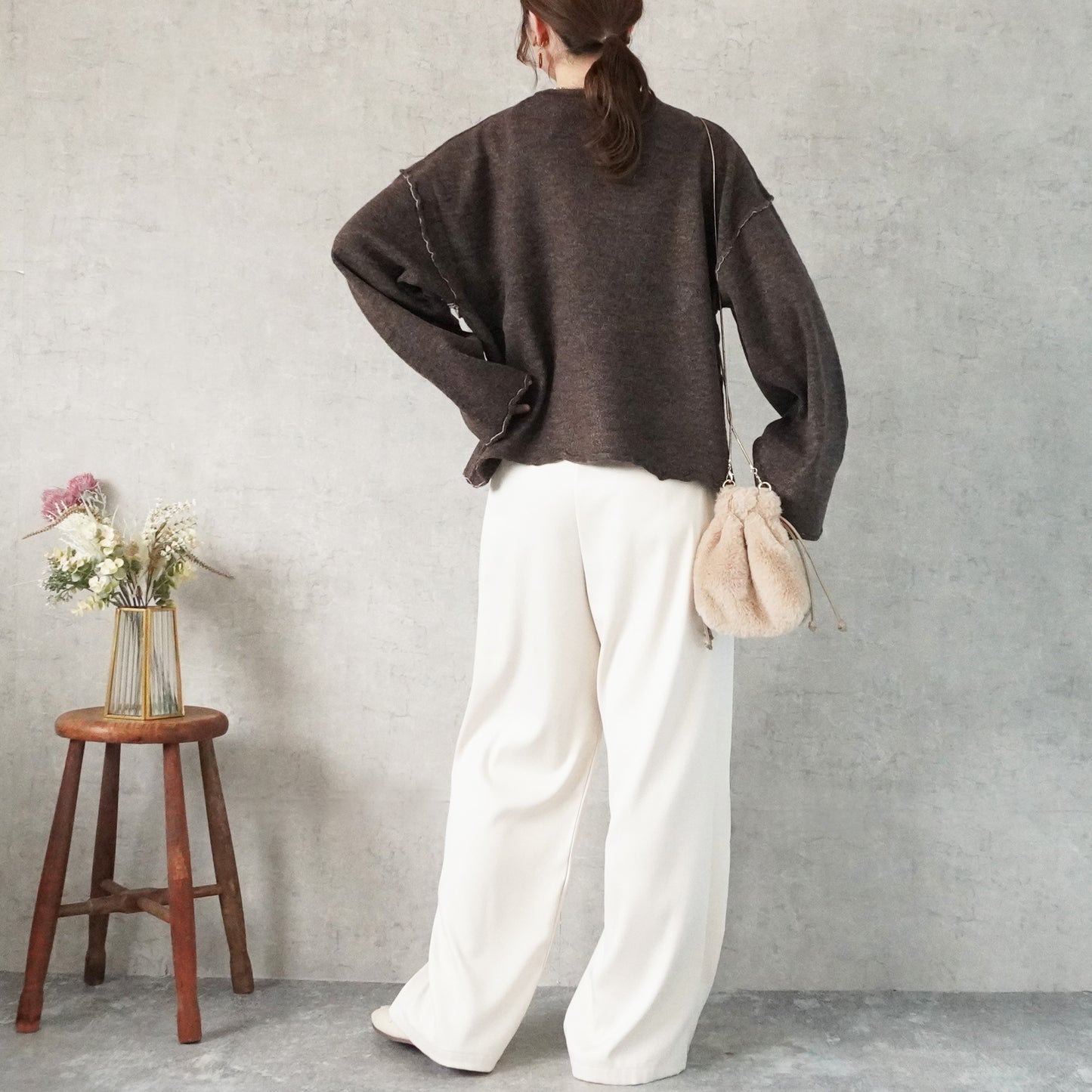 バイカラーメローニットプルオーバー